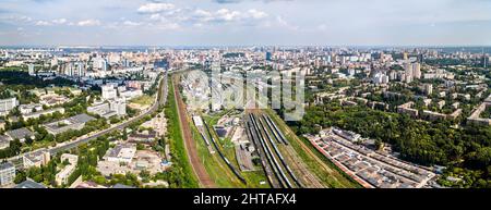 Dépôt ferroviaire à la gare de Kiev-Pasazhyrskyi en Ukraine Banque D'Images