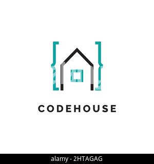 Modèle vectoriel de symbole de dessin de logo de maison de code Illustration de Vecteur