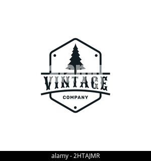 Emblème rétro vintage logo arbre pin design inspiration modèle vectoriel Illustration de Vecteur