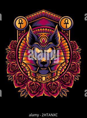 illustration tête anubis avec ornement rose Illustration de Vecteur