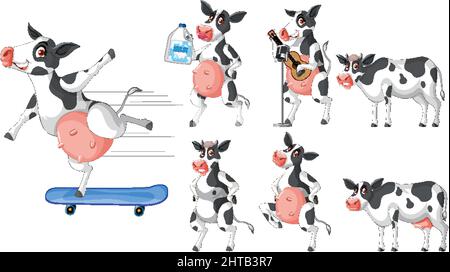 Ensemble de vaches laitières différentes dans l'illustration de style dessin animé Illustration de Vecteur