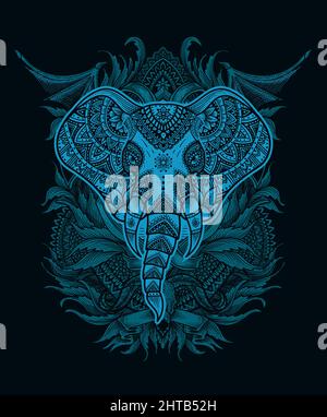 illustration vecteur tête d'éléphant style mandala avec gravure vintage ornement Illustration de Vecteur