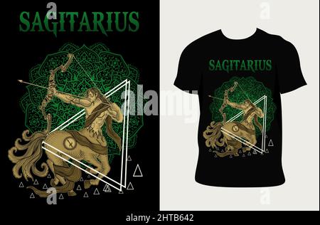 Illustration symbole Sagitarius zodiac avec motif t-shirt Illustration de Vecteur
