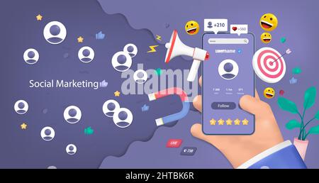 Bannière de marketing social sur la promotion des réseaux Illustration de Vecteur