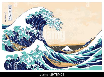 Hokusai la grande vague de Kanagawa vectorisé art imprimé Illustration de Vecteur