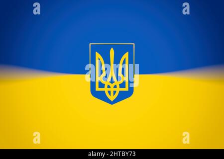 Ukraine drapeau des armes. Fond de texture du signe national ukrainien. Emblème de la fierté du pays. 3d rendu Banque D'Images