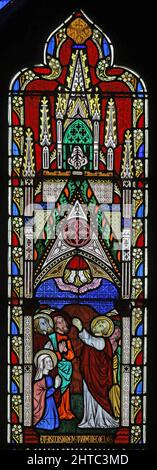 Vitraux de Frederick Preedy représentant la Décent du Saint-Esprit. Église Saint-Laurent, Stretton Grandison, Herefordshire Banque D'Images