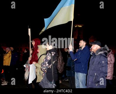 Manifestation contre l'invasion russe en Ukraine sur la place Premysl Otakar II à Budweis (République tchèque), le 27 février 2022. (Photo CTK/Jan Hon Banque D'Images