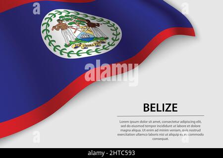 Drapeau à vagues du Belize sur fond blanc. Modèle de bannière ou de ruban vectoriel pour le jour d'indépendance Illustration de Vecteur