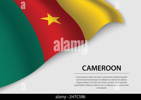 Drapeau à vagues du Cameroun sur fond blanc. Modèle de bannière ou de ruban vectoriel pour le jour d'indépendance Illustration de Vecteur