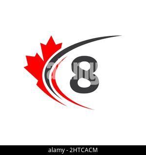 Modèle de logo Maple Leaf on Letter 8. Logo d'entreprise canadien, entreprise et signature sur feuille d'érable rouge avec vecteur de 8 lettres Illustration de Vecteur