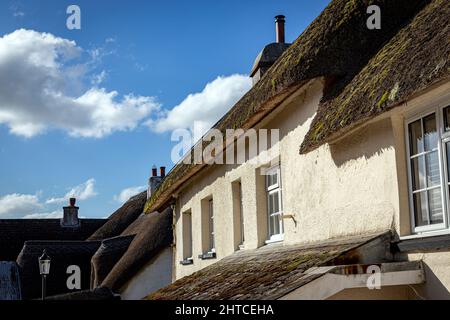 Cottages en rafle et chaume à Devon Banque D'Images