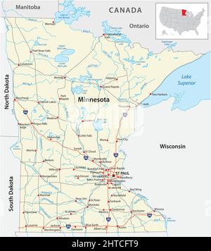 Carte routière de l'État américain du Minnesota Illustration de Vecteur