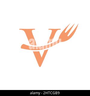 Modèle de logo de restaurant sur la lettre V. lettre V logo de restaurant Design Illustration de Vecteur