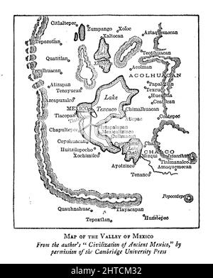 Carte de la Vallée du Mexique tiré du livre ' Myths and Legends Mexico and Peru ' de Lewis Spence, éditeur Boston : David D. Nickerson 1913 Banque D'Images