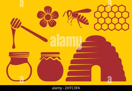 Les icônes abeille et miel définissent l'illustration vectorielle Illustration de Vecteur