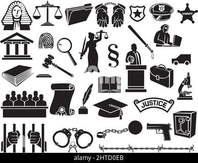Les icônes de loi et de justice définissent l'illustration vectorielle Illustration de Vecteur