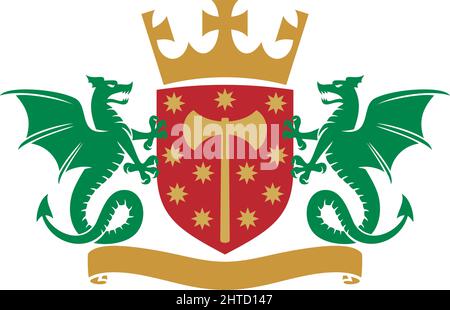 Armoiries - dragons, bouclier, couronne et illustration vectorielle de bannière Illustration de Vecteur