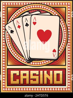 Illustration vectorielle de conception d'étiquette de casino (quatre as) Illustration de Vecteur