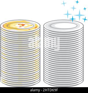 Illustration vectorielle de vaisselle sale et propre (plaques) Illustration de Vecteur