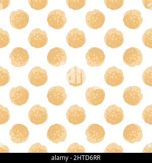 Motif sans couture avec crêpes rondes, impression de délicieuses pâtisseries maison pour le petit déjeuner, la Maslenitsa, le carnaval ou les vacances. Illustration d'aliments plats Vector Illustration de Vecteur