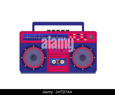 Objet vectoriel isolé Boombox. Enregistreur audio rétro de 80 et 90s. Illustration plate de l'équipement musical tendance et coloré sur fond blanc Illustration de Vecteur