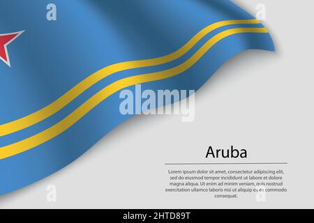 Le drapeau à vagues d'Aruba est une province des pays-Bas. Modèle vectoriel de bannière ou de ruban Illustration de Vecteur