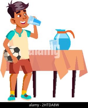 Teen Boy Drinking Water After Soccer Game Vector Illustration de Vecteur