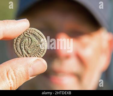 Gros plan d'un péroné de l'âge du fer au Danemark Banque D'Images