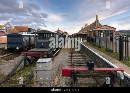 Gare de Minehead à l'extrémité ouest de la ligne West Somerset Heritage Railway, Somerset, Angleterre. Banque D'Images