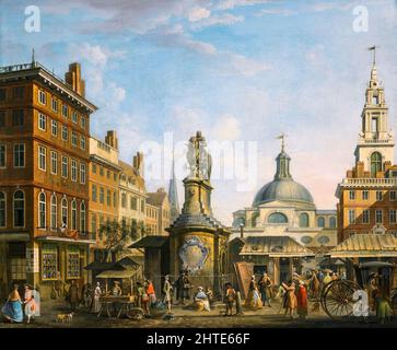 Vue du marché des stocks, Londres, peinture huile sur toile par Joseph Nickolls, avant 1738 Banque D'Images