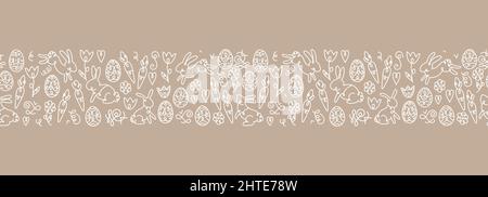 Joli dessin main Pâques sans couture avec des lapins, des œufs et la décoration, idéal pour les textiles, des bannières, des papiers peints, wrapping - conception de surface vectorielle Illustration de Vecteur
