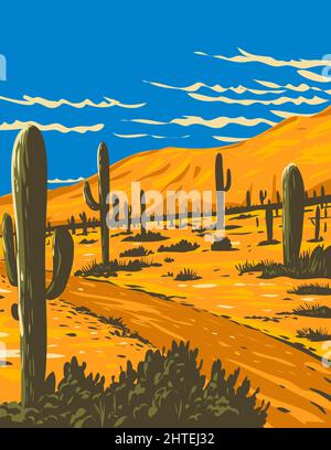 Illustration du cactus Saguaro entourant le pic de Picacho à Picacho, Arizona Banque D'Images