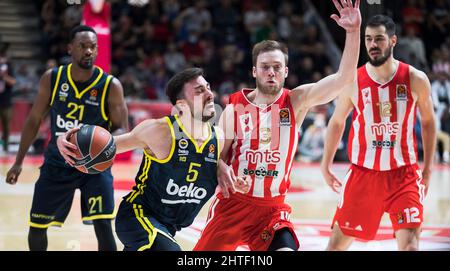 Belgrade, Serbie, le 27th février 2022. Ismet Akpinar de Fenerbahce Beko Istanbul réagit lors du match de basket-ball entre Crvena Zvezda MTS Belgrade et Fenerbahce Beko Istanbul à Belgrade, Serbie. 27 février 2022. Crédit : Nikola Krstic/Alay Banque D'Images