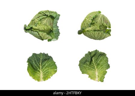 Têtes et feuilles de kale isolées Banque D'Images