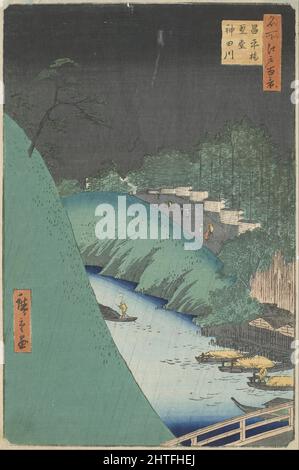 Ando Hiroshige - pluie dans la salle Seido et pont Shohei au-dessus de la rivière Kanda Banque D'Images
