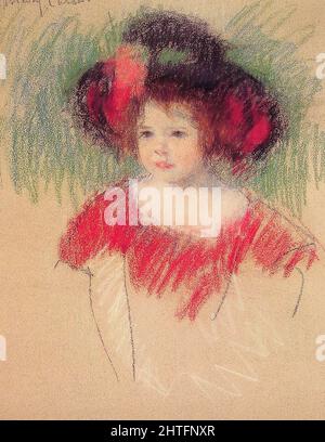 Mary Cassatt (1843-1826) - Margot Big Bonnet Red Dress 1902 Banque D'Images