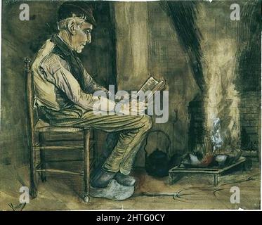 Vincent Van Gogh - Farmer assis Fireside Reading 1881 Banque D'Images