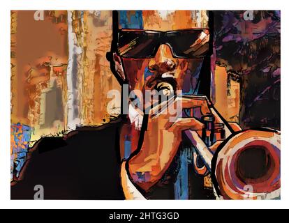 Trumpet player sur grunge fond - vector illustration (idéal pour l'impression sur tissu ou papier, affiche ou papier peint, décoration de la chambre) Illustration de Vecteur