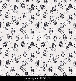 Motif fleuri sans couture, fond vectoriel sans couture avec feuilles d'herbes. Illustration vectorielle de style plat organique. Illustration de Vecteur