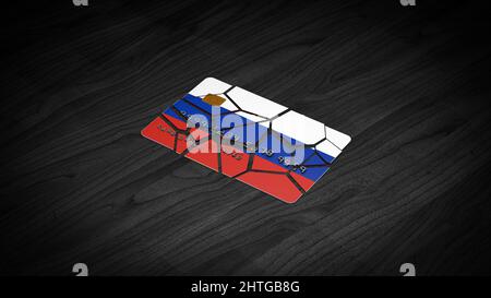 Carte de crédit russe cassée défaut de dette faillite symbole de crise, crise financière 3D illustration Banque D'Images