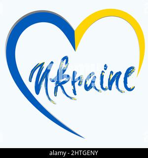 Coeur bleu-jaune avec l'inscription Ukraine. Symboles nationaux de l'Ukraine. Illustration de Vecteur