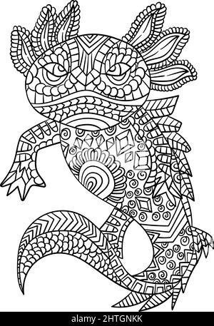 Pages de coloriage Axolotl Mandala pour adultes Illustration de Vecteur