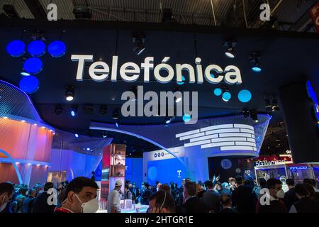 Barcelone, Catalogne. 28th févr. 2022. Le Telefonica est vu pendant MWC 2022.le premier jour du Congrès mondial Mobile MWC2022 à la Fira de Barcelona, Espagne (Credit image: © Thiago Prudencio/DAX via ZUMA Press Wire) Banque D'Images