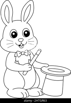 Lapin de Pâques Magicien isolé coloriage page Illustration de Vecteur