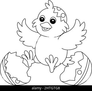 Chick Pop Out dans la page de coloriage isolé d'oeuf de Pâques Illustration de Vecteur