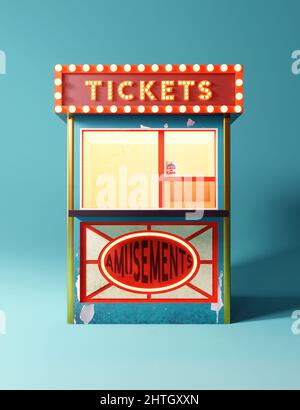 Stand de vente de billets d'époque pour les parcs d'attractions et les événements de performance. 3D illustration Banque D'Images