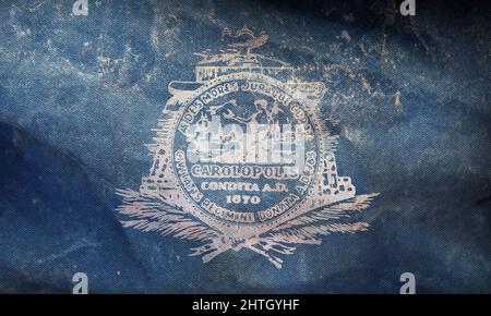 Vue de dessus du drapeau rétro de Charleston, Caroline du Sud, États d'Amérique déliés avec texture grunge. USA patriote et Voyage concept. Pas de mât. Plan Banque D'Images