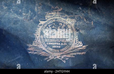 Vue de dessus du drapeau rétro de Charleston, Caroline du Sud, États d'Amérique déliés avec texture grunge. USA patriote et Voyage concept. Pas de mât. Plan Banque D'Images