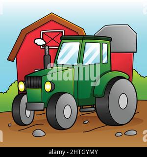 Illustration d'un véhicule de couleur tracteur Cartoon Illustration de Vecteur